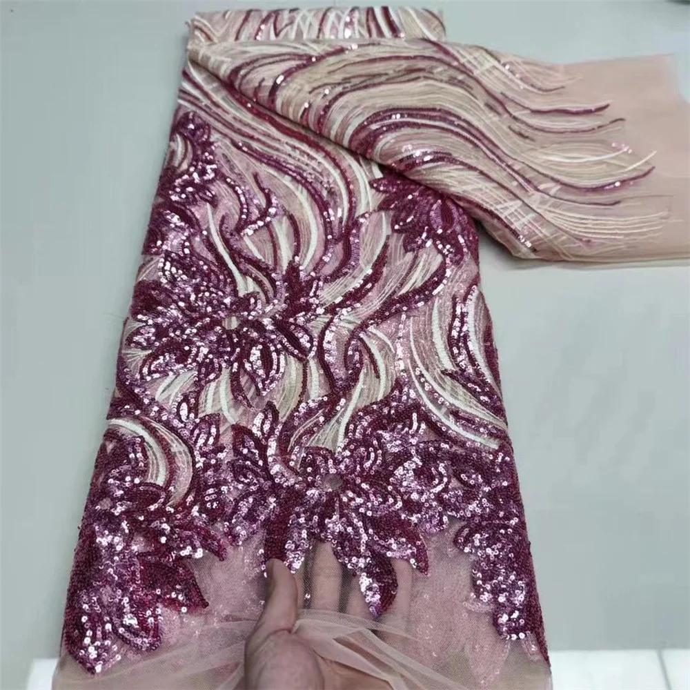 2023 High Quality African Sequins Lace Fabric Golden Net Embroidery Tulle Lace Fabric For Nigerian Wedding Party Dress