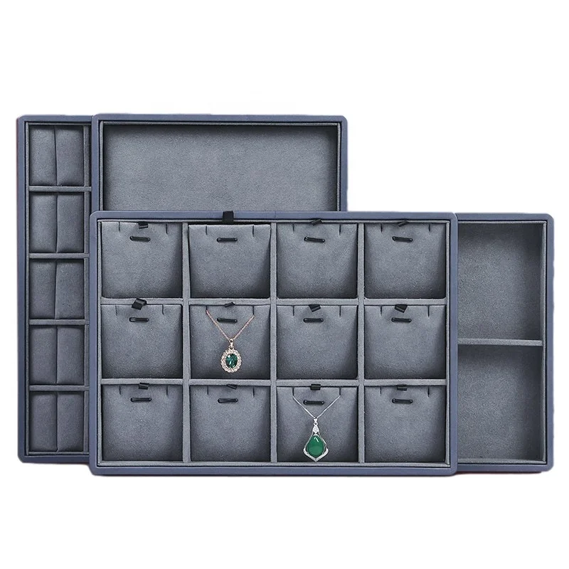Velvet Rings Display Stand Luxury Rings Tray Hand Make Gray Cases Displays Jewelry Display Stand Set