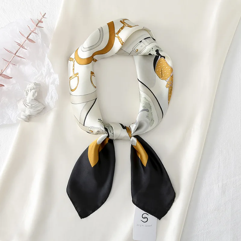 Wholesale Fashion Various Custom Print Bicycle Bandana Silk Feeling Medium Square Satin Hair Other Scarves for Women