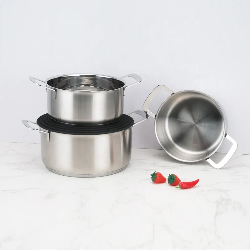 Manufacturers casseroles stackable 3 layers cookware induction cooker stainless steel pots and pans sets with multi-size lid