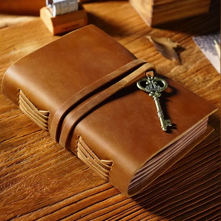 In Stock Leather notebook Cover Book Cover Vintage Cowhide Leather Bible Case B6 Notebook Pack With Craft Paper