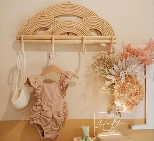 Organic Rainbow Rattan Wall Hanging Decor Rack Clothes Rack bedroom decor items hooks for clothes home accessories