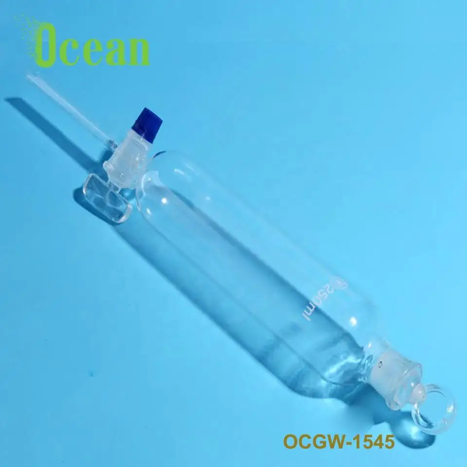 Funnel, Cylindrical shape, with ground-in glass or plastic stopper and glass stopcock