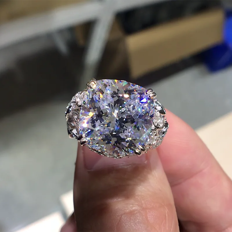 CAOSHI Eternity Trendy Women Cushion Cut Cubic Zirconia Ring Jewelry Flower Silver Plated 3A Diamond CZ Wedding Rings For Woman