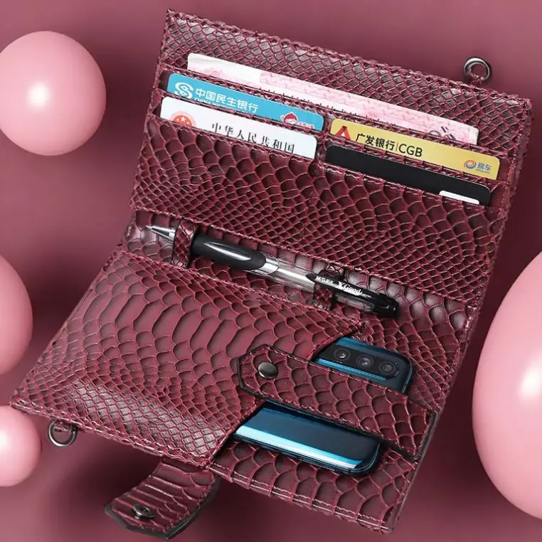 Women Leather Travel Shoulder Phone Bag Dating Phone Wallet Travel Holder Shopping Wallet 19*10*2 Cm with Pen Business