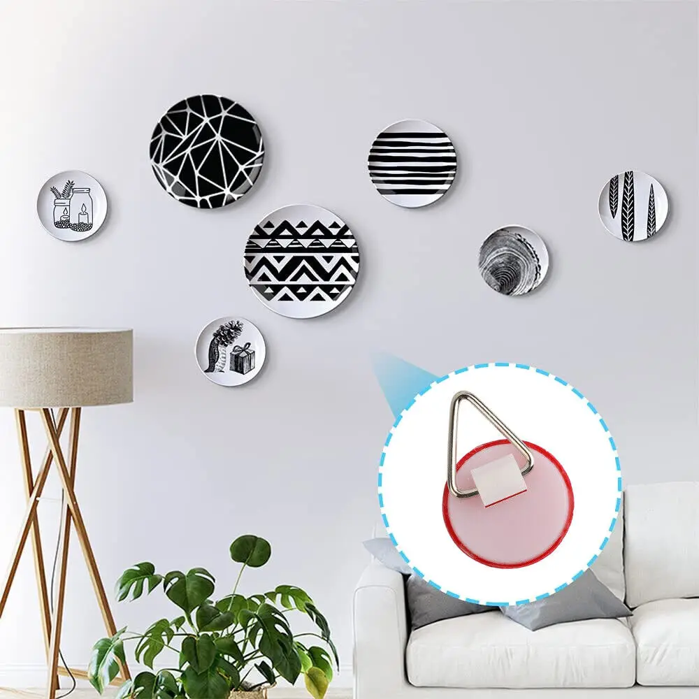 Set Of 20 2.2cm Disc Plate Hangers Picture Hanging Self Adhesive Stick on Hooks