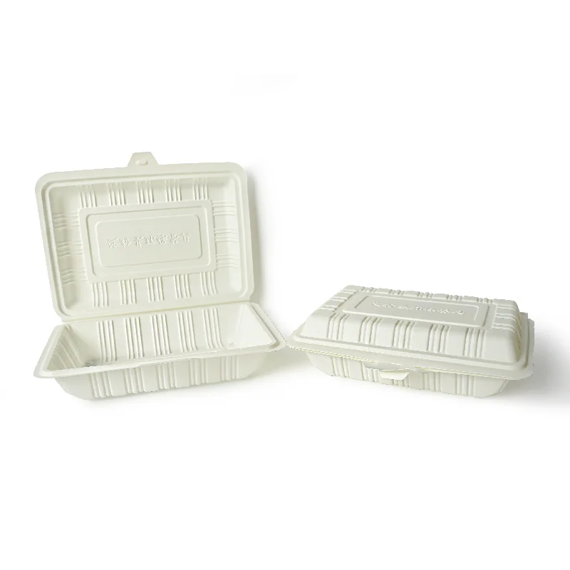 Disposable Rectangle Biodegradable Clamshell Corn Starch Food Container For Restaurant