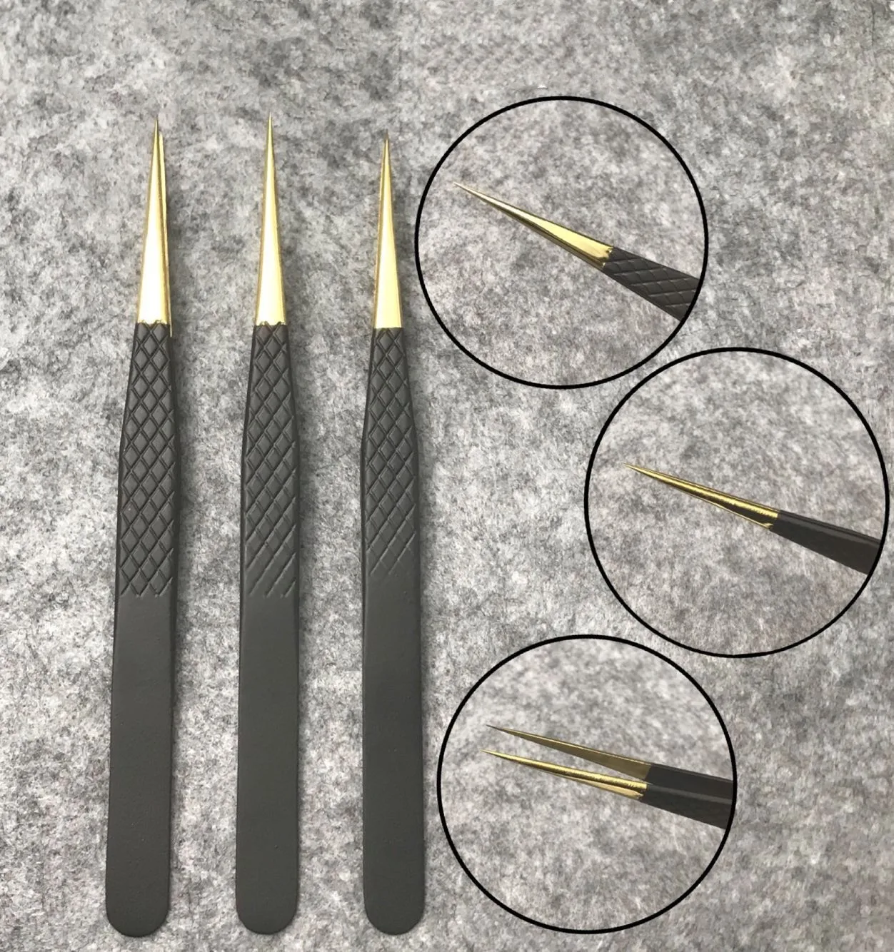 matte black eyelash tweezers fiber tip tweezers for eyelash extension