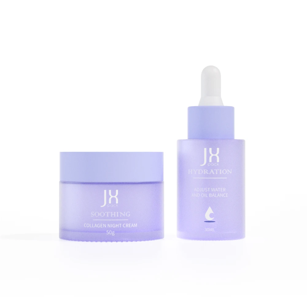 Black skincare packaging cosmetic bottle and jar round 50g glass face cream jar 30 ml hair oil serum dropper bottle