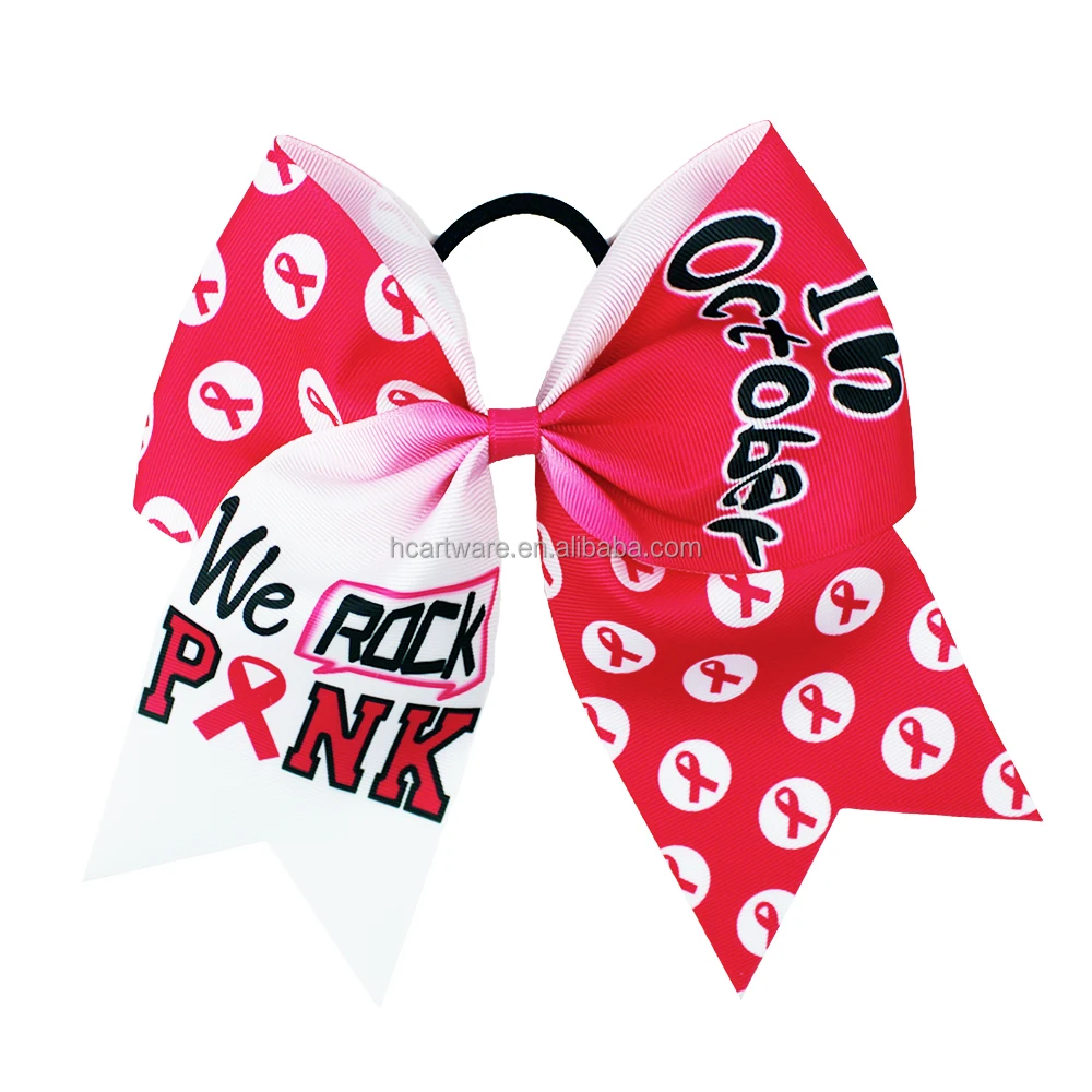 HCArtware 8 inch pink rainbow Red ribbon hair bows for women & girls World AIDS Day commemorative hair band