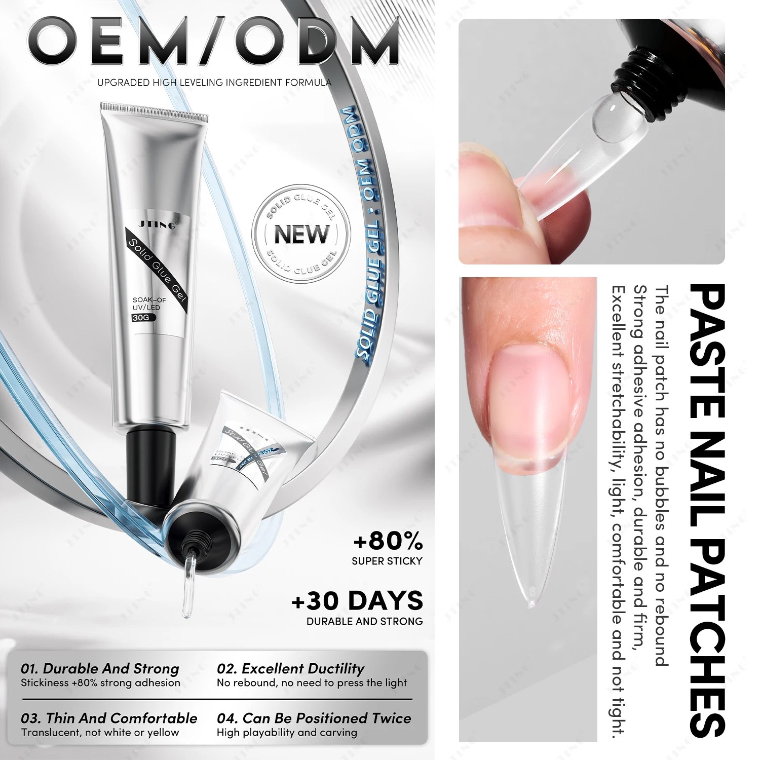 JTING Hot popular Durable Tube Solid glue gel 30ML Clear nail tips glue gel nail polish for Nail press on OEM private label