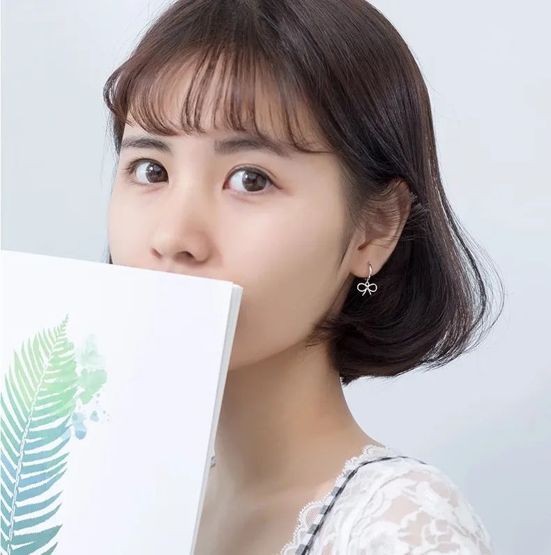 Trendy Korean Sterling Silver Gold Plated Bowknot Design Ribbon Bow Hoop Earrings for girl