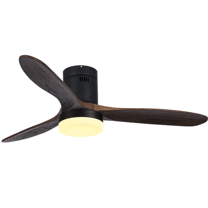 Modern decorative lamp 220v 42/52 inch remote control led 3 wooden blades AC motor black ceiling fan with light