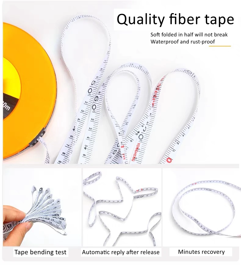 High Quality 20m 30m 50m Long Fiber Tape Measure Ruler Fiberglass Measuring Rule Tape
