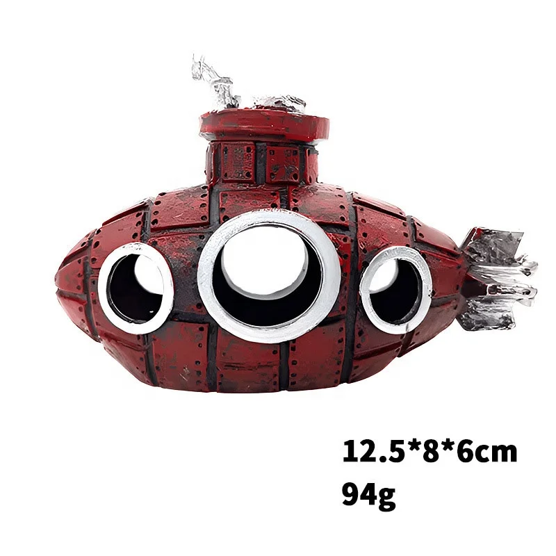 Wholesale Rock Cave Decor For Fish Shrimp Artificial Submarine Ship Air Bubble Decoration Aquarium Ship Boat Ornament Aquatic