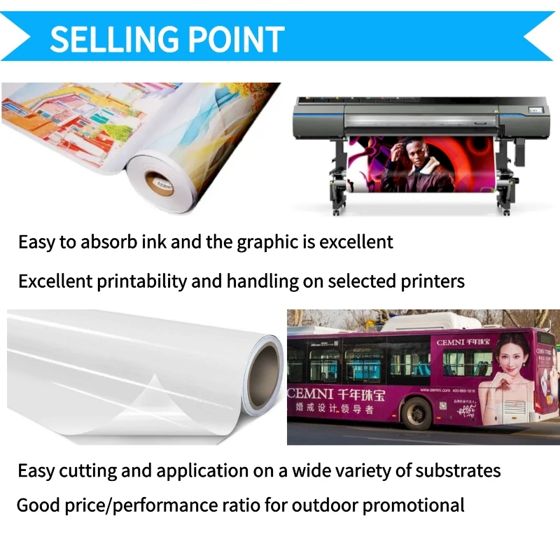Wholesale Glossy White PVC Vinyl Roll Eco Solvent Printing Self-Adhesive Poster Material for Printable Posters