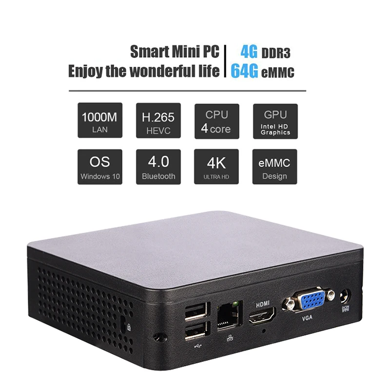Z8350 4 Гб ОЗУ 32 ГБ/64 SSD четырехъядерный бизнес USB HD + MI облачные вычисления мини ПК