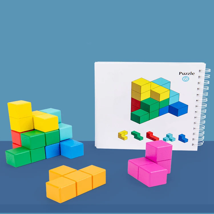 kids educational toy 3d Cube blocks color cognitive wooden building blocks