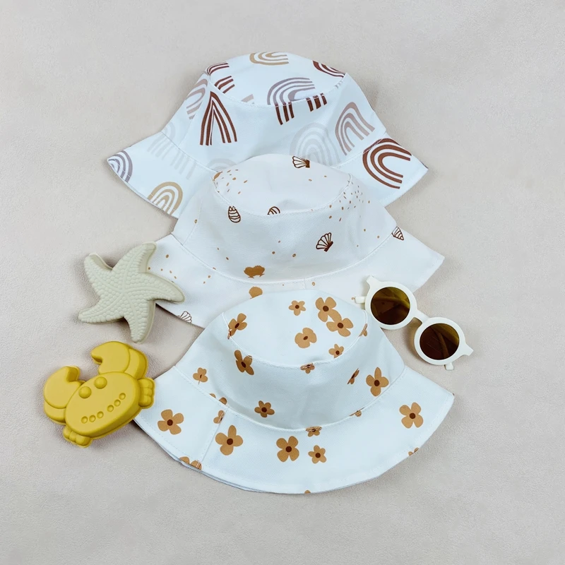 Breathable Canvas Baby Sun Hat Cute Colorful Pattern Fisherman Hat Toddler Kids Summer Bucket Hat