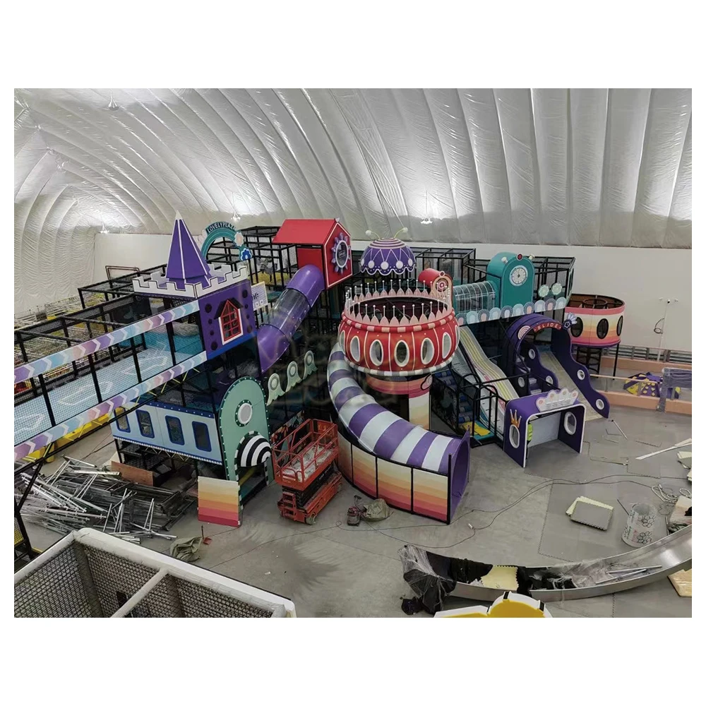High Quality Indoor Playground Equipment Fiberglass Large Slide Multiple Lanes Slide with light for Kids Indoor play area