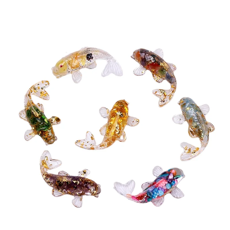 Wholesale Resin Crafts Natural Crystals Healing Stone Epoxy Resin Gravel Fish Shape For Gift