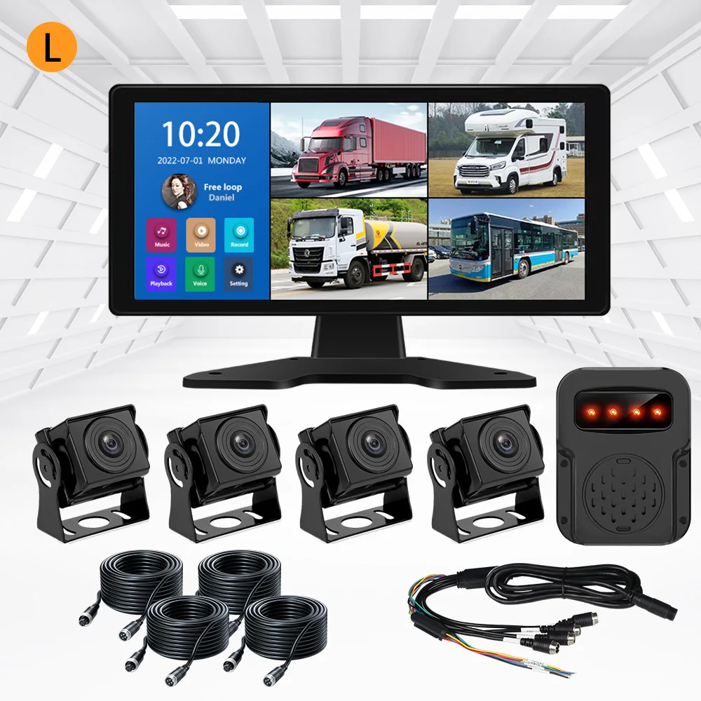 Universal Split Screen Quad Touch Monitor 360 Truck Ai Bsd Blind Spot Detection System 4k Recording Kit for Heavy Vehicle Crane