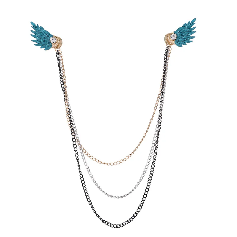 high quality men women suit shirt collar pins vintage breastpin luxury wing brooches with double tassels chain