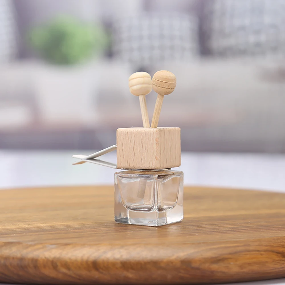 Wooden Cap Vent Clip Empty 8ml Glass Apple Shaped Car Perfume Bottles Air Freshener Fragrance Diffuser Bottle For Car
