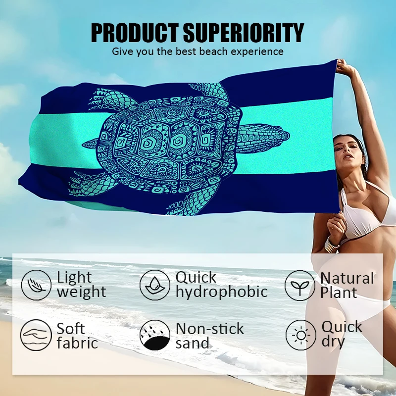 Custom Tropical Blue Colors Extra Large XL Suede Sand Free Beach Towel Turtle Microfiber Beach Towel for Kids Adults