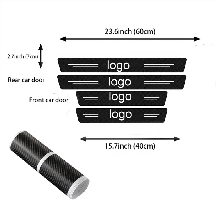 4pcs Car Door Sill Protector bar Anti Scratch Carbon Fiber Threshold Decals Bumper Leather Stickers Auto Accessories Parts
