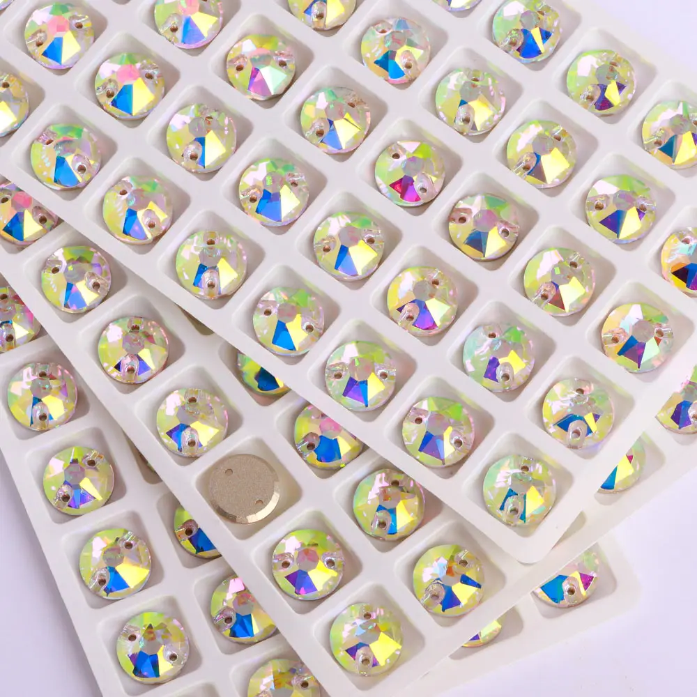 Crystal AB Sew On Rhinestones With 2 Holes Glitter Strass Flat Back Glass Stones And Crystals For Fabric