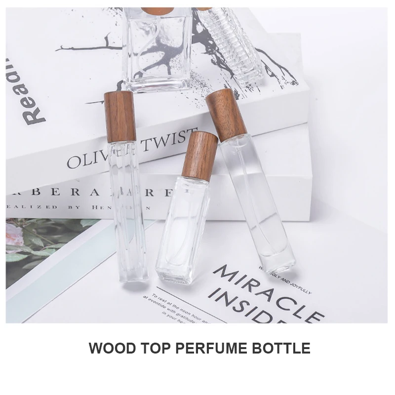 8ml 10ml  Luxury Cylinder Parfum Botol Perfume Bottle Empty Fragrance Spray Bottle with fine mist spray wood cap bamboo caps