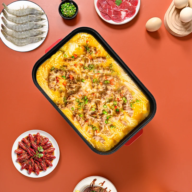 Chukang hot selling portable 1400w large capacity household square electric non stick frying pan electric hot pot square pot
