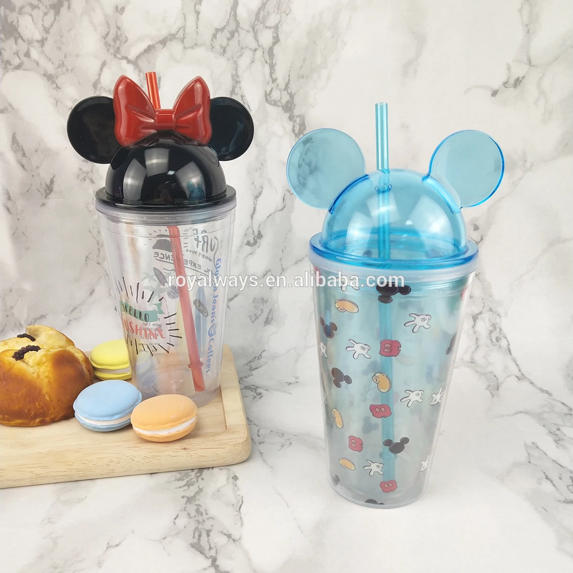 
Hot Sale Plastic Water Cup Mickey Double Sippy Cup 16oz 450ml 