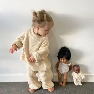 CHEER Newborn Baby Custom100% Cotton Soft Knitted Kids Sweaters Plain  Infant Baby O-neck knit sweaters set