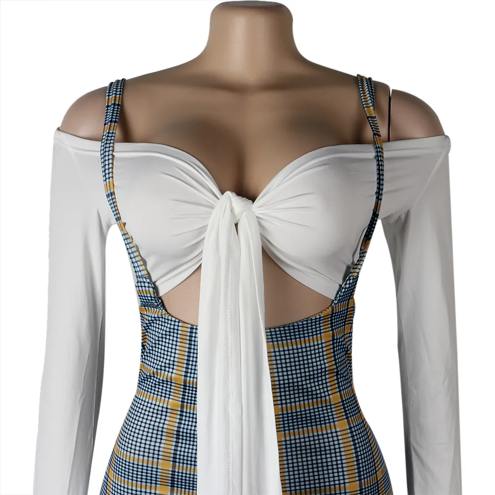 Women Strapless Plaid Overalls 2 Piece Set Women Outfits Wholesale Jumpsuits Women Plus Size Two Piece Set