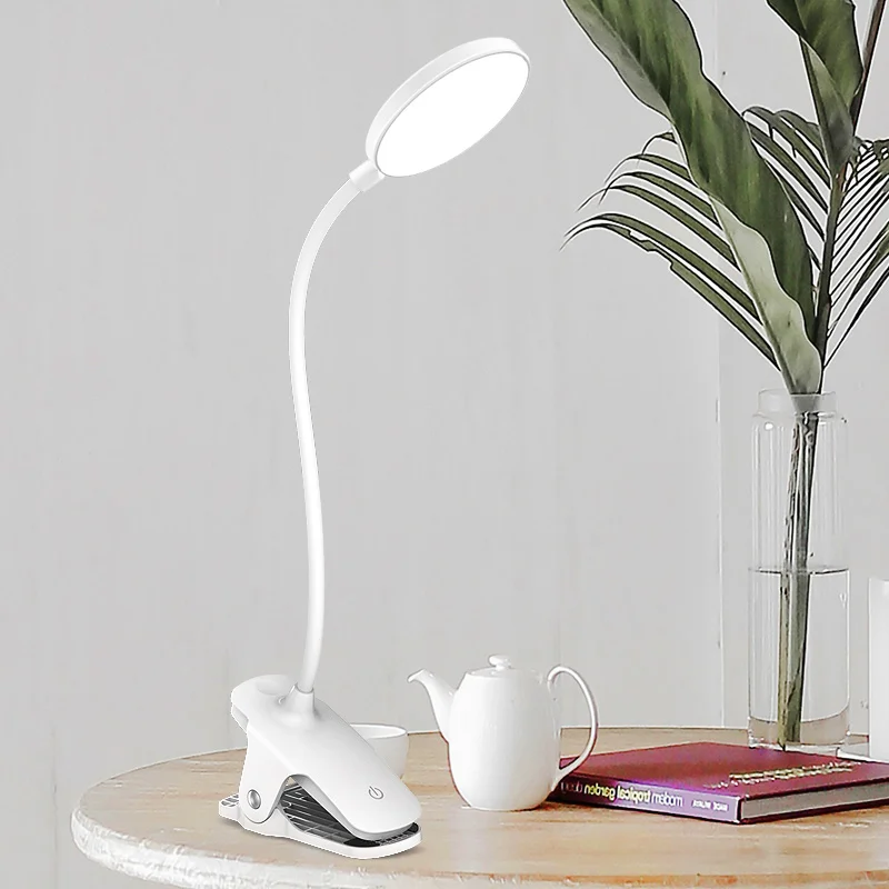 USB Rechargeable LED Touch 3 Modes Clip-On Desk Lamp Eye-Care Desk Lamp