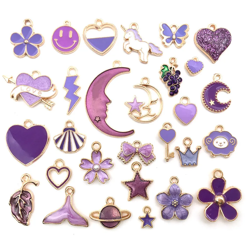 30 pcs Gold Plated 8 Colors Mixed Styles Charm Pendants DIY Jewelry For Necklace Bracelet Craft Findings