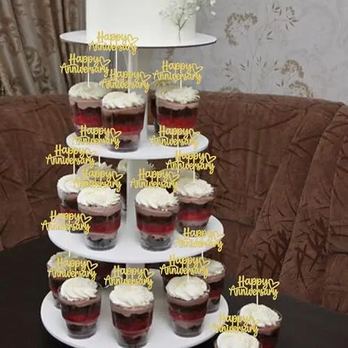 Happy Anniversary Decoration with Gold Glitter Happy Anniversary Cake Topper for Weeding Anniversary Party Decorations Supplies