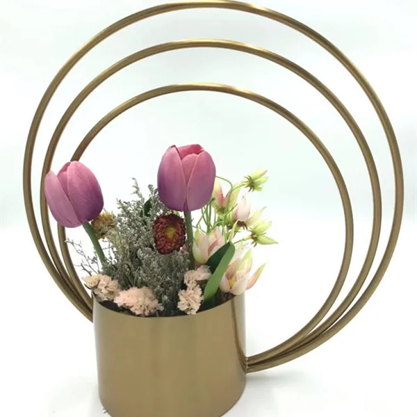 Copper decor wedding decor tabletop metal basket flower vase for  dinner party home decoration