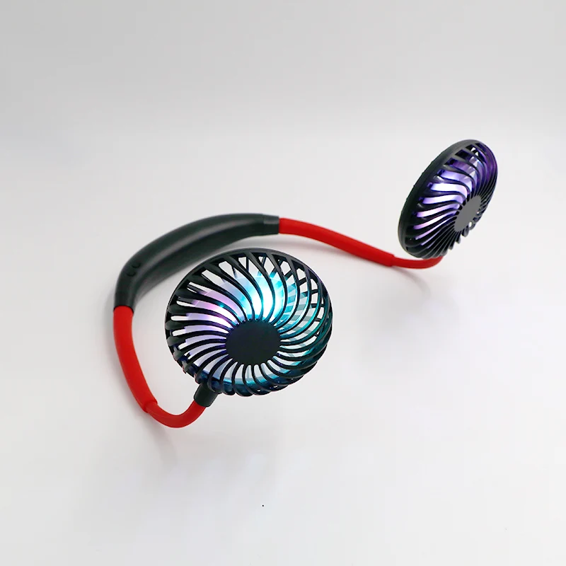 Wearable Sports USB Neck Hanging Fan With Rechargeable Battery Hands-Free Mini Fan Earphone Design