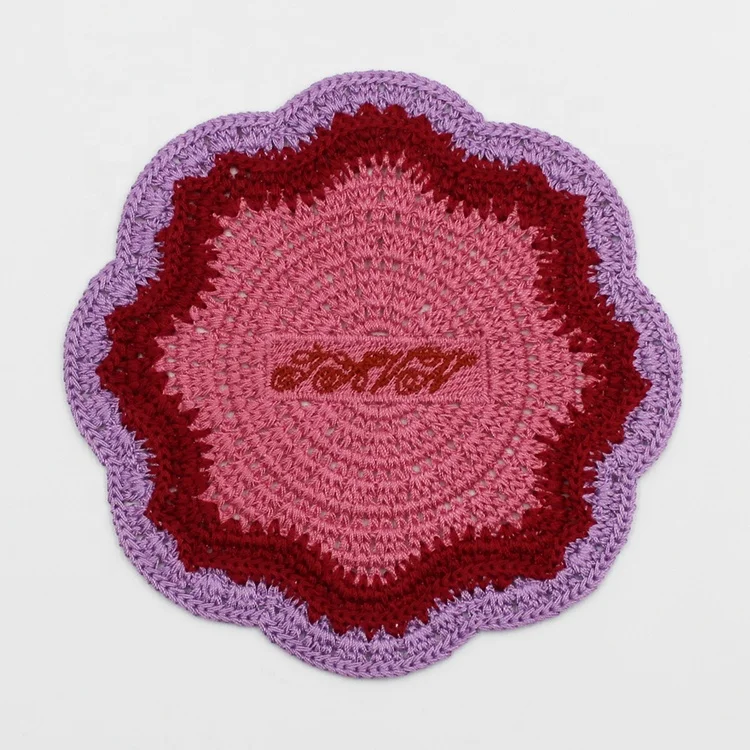 Custom 15cm polyester large upholstery round crochet applique sew on patches for home textile pillows cushions