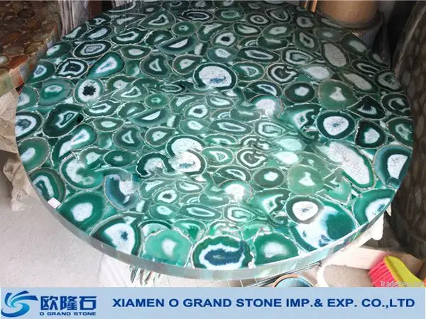 Decorative unique blue agate stone table tops blue semi precious transparent table top