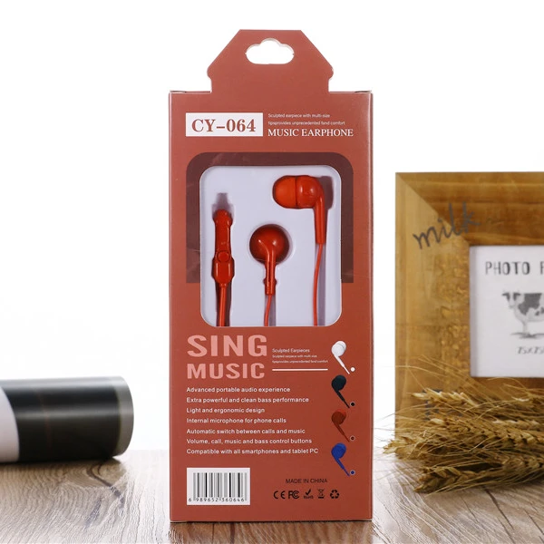 New Arrival 3.5mm CY-064 Stereo Clear Sound Sports Headset Music Bass Headphone Game In Ear CY064 Wired Earphones Mic Earbud