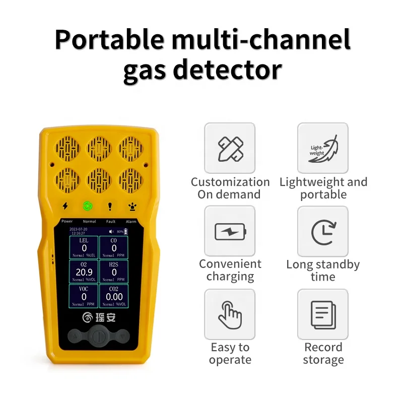 Portable carbon monoxide alarm, carbon dioxide and nitrogen oxide detector, 6-in-1 gas detector
