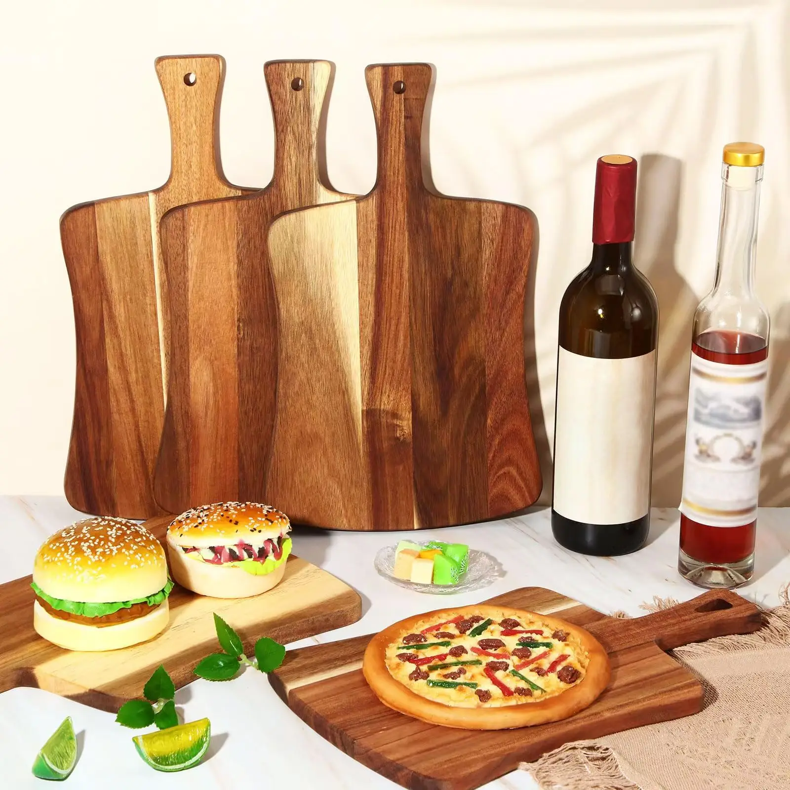 Modern Double-Sided Bamboo Cutting Board Hand-Carved Wooden Serving Board for Meat Cheese Bread Vegetables Fruits-for Parties