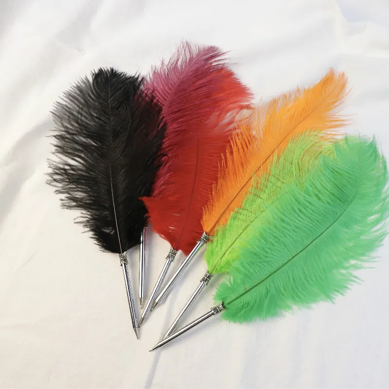 Wholesale Price Feather Ballpoint Pen Natural Ostrich Feathers Quill Bulk for DIY Crafts Project Collection Wedding