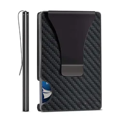 2021 Best Sell Ultra Thin Rfid Real Carbon Fiber Card Wallet, Minimalist Aluminum Credit Card Holder With Money Clip