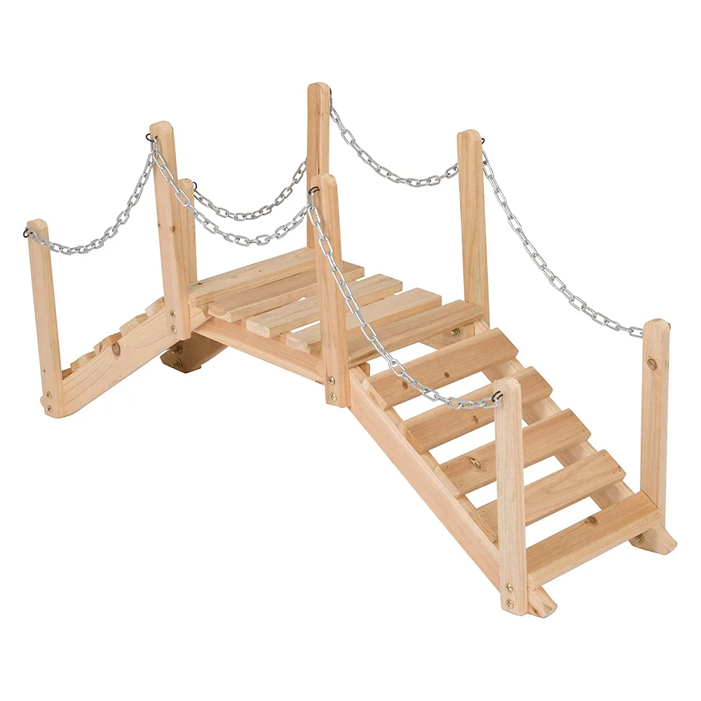 Natural Color Wood Garden Bridge with Side Rails Garden Decoration