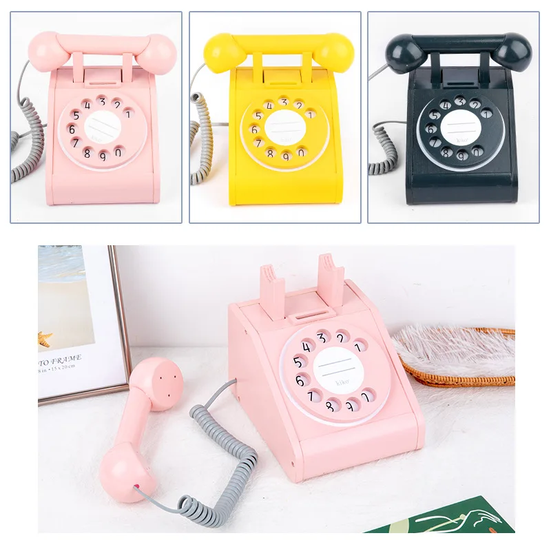 Wooden Simulation Retro Telephone Toy Kids Wood Simulation Phone Play House Toy Baby Early Educational Gifts Home Decoration